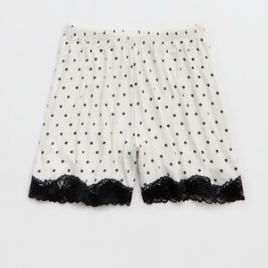 American Eagle Outfitters White Polka Dot Shorts with Black Lace
